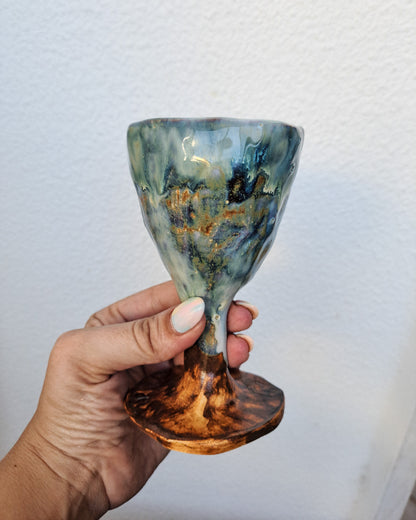 Set of 4 Handcrafted Stoneware Chalices WAVES