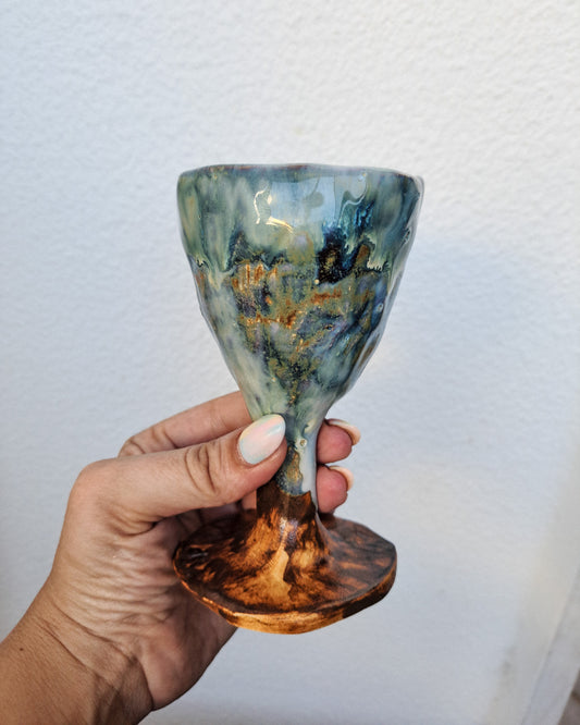 Set of 4 Handcrafted Stoneware Chalices WAVES