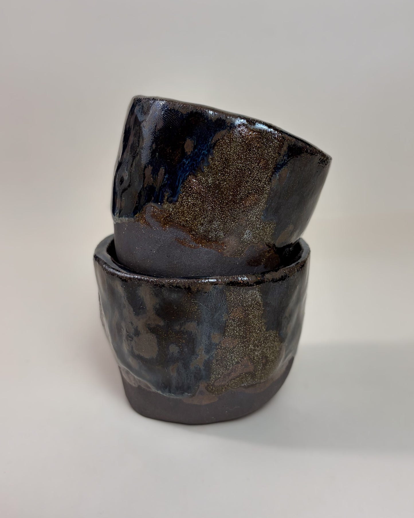 Conjunto Copos Café Expresso Cerâmica Artesanal MARBLE Dark