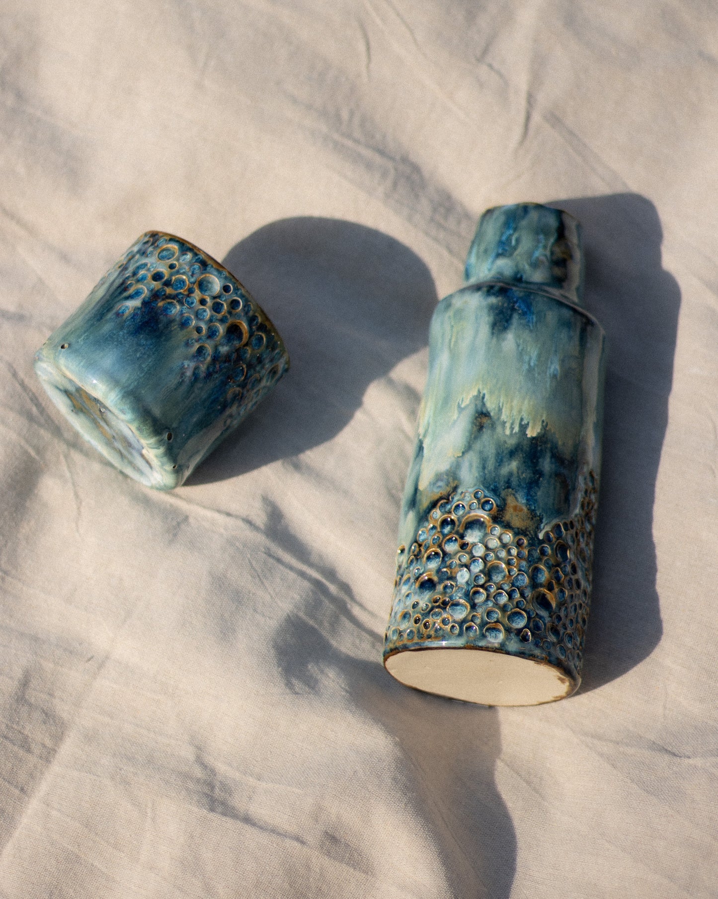 Handmade Stoneware Jug with Cup WAVES Collection