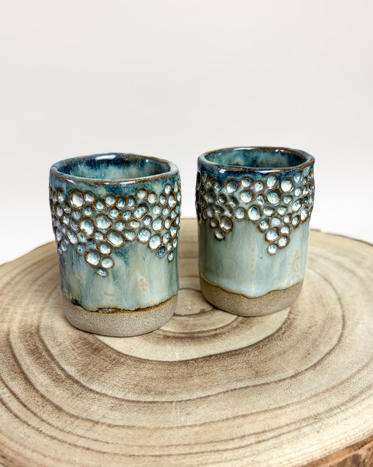 Conjunto 2 Copos Café Texturados Cerâmica Artesanal WAVES