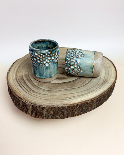 Conjunto 2 Copos Café Texturados Cerâmica Artesanal WAVES